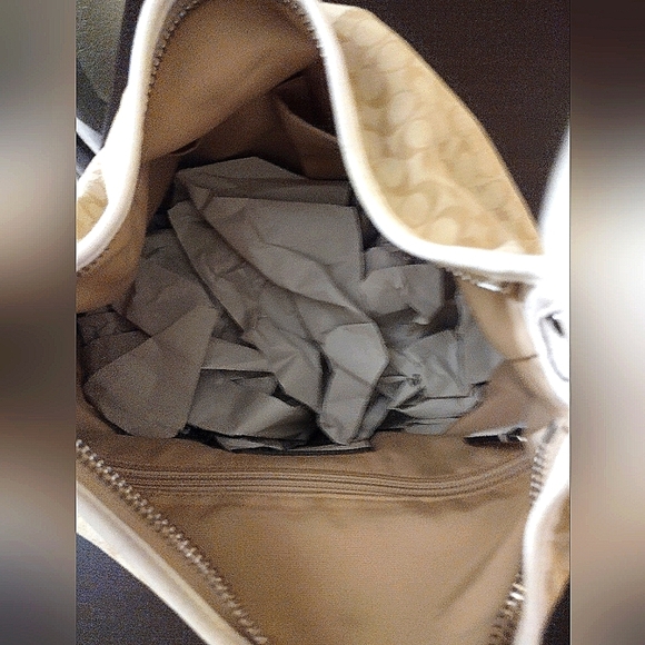 COACH LEGACY Khaki Ivory Signature Glitter Stripe Convertible Duffle Bag - Picture 9 of 11